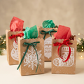 Christmas soap and lotion gift bags with warm holiday styling