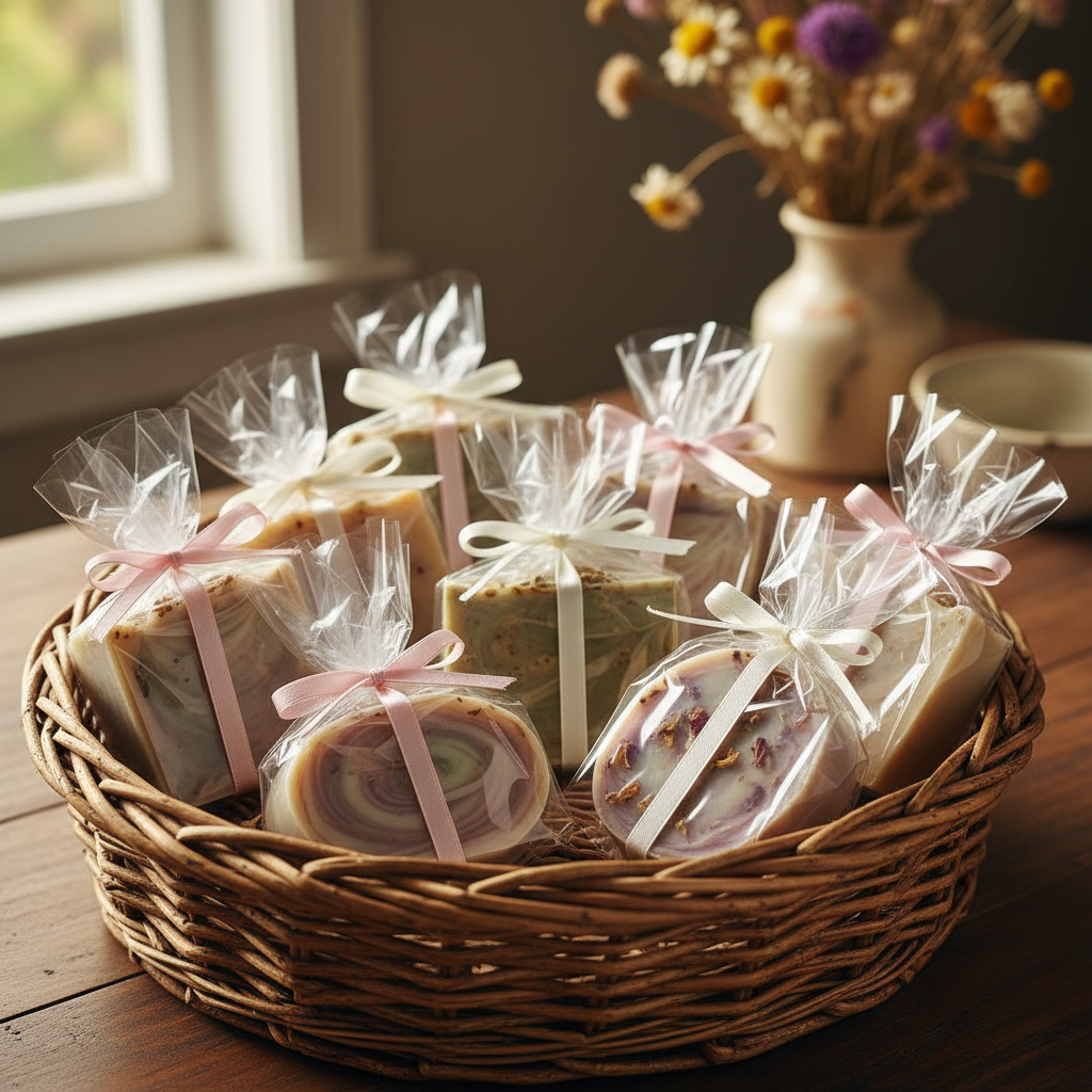 Handcrafted soaps in wicker basket