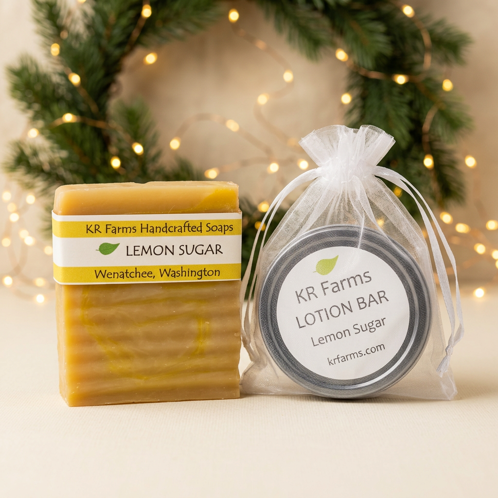 Lemon Sugar soap and lotion bar together with coordinated holiday styling
